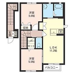 エクセルコート 2階2LDKの間取り