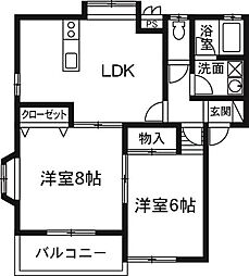 パークアヴェニューA 2階2LDKの間取り