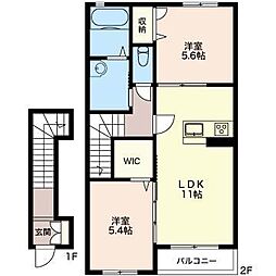 マーヴェラス 2階2LDKの間取り