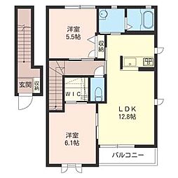 エズ・ヴィラージュ　D 2階2LDKの間取り