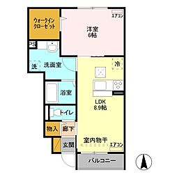 リーヴゴーシュ1 1LDKの間取図画像