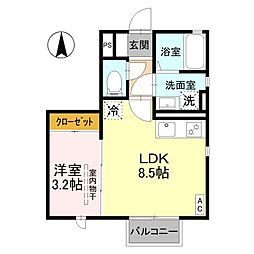 ローズ B 1LDKの間取図画像