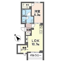 ラ・シャンス 3階1LDKの間取り