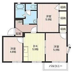 エトワール・ムサシノA 3DKの間取図画像