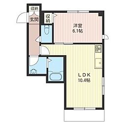 ミドルフィールド羽衣町 1LDKの間取図画像