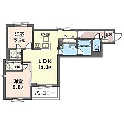 プライム・ナンバー 1階2LDKの間取り