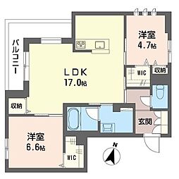 アミコート　ミヤオ 3階2LDKの間取り