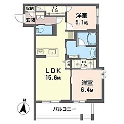 ノストロ　レガーメ 2階2LDKの間取り