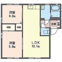 ロイヤルステ−ジ 2階2LDKの間取り