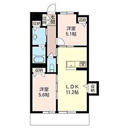 アーバンビラ南八幡 2LDKの間取図画像