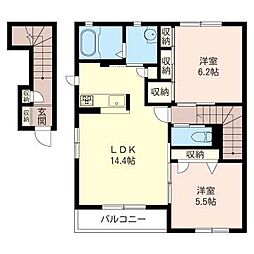 ヴィラ・アーブII 2階2LDKの間取り