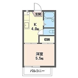 フォレストヒルズ 1Kの間取図画像