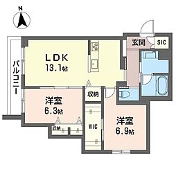 スカイ ガーデン 2LDKの間取図画像