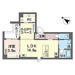 ヒルトップ白山 1LDKの間取図画像
