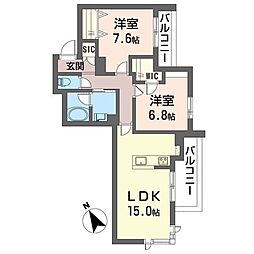 セリシール 2階2LDKの間取り