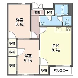 レジデンス日野Ａ 2階2DKの間取り