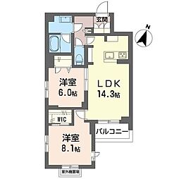 ワレアハレ新杉田 3階2LDKの間取り