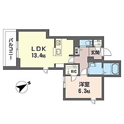 デュオグラン 1階1LDKの間取り