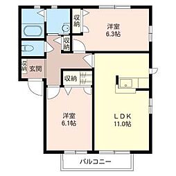 ブランシールライト 2LDKの間取図画像