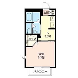 ラフィネH・1 1Kの間取図画像