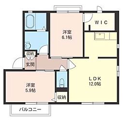 メゾンアンソレイエA 2LDKの間取図画像