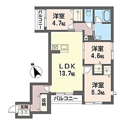 シャーメゾンラグラース 3LDKの間取図画像