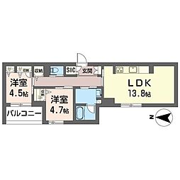 シャーメゾン横浜鶴見 2階2LDKの間取り