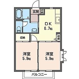 レジデンス梶山 2DKの間取図画像