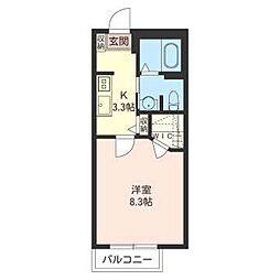 プルメリア 1Kの間取図画像