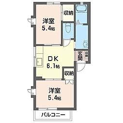 クレスト川向 2DKの間取図画像