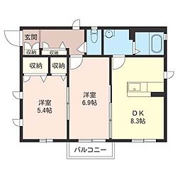 レジデンスフジヨシL 2DKの間取図画像