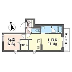 シャーメゾン　桜 2階1LDKの間取り
