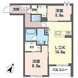 リヴァソーレ 2階2LDKの間取り