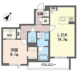 ウィズプラス浦和美園　ウエスト　Ｅ棟 2階1LDKの間取り