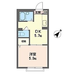 サン・ヴィラージュ 2階1DKの間取り