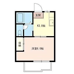 ハイツ大森 2階1Kの間取り