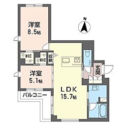 ルガール山王 2LDKの間取図画像