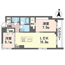 ルガール山王 2LDKの間取図画像