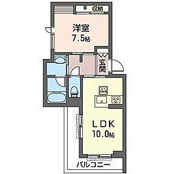 コンフォーザ湘南台 1LDKの間取図画像