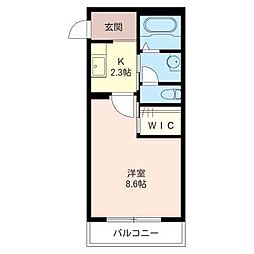 エクセルコート 2階1Kの間取り