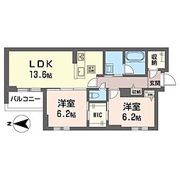 レスタシアII 2LDKの間取図画像