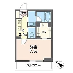 セントホルン 1Kの間取図画像