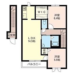 カーサ・フォンテーヌE 2LDKの間取図画像