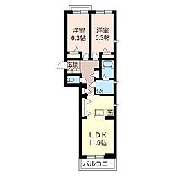 アントワーヌ 2LDKの間取図画像