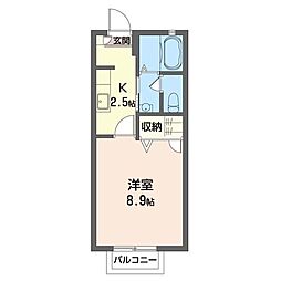 ディアス・コスモ大泉　参番館 2階1Kの間取り