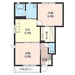 グランドールＡ 1階2DKの間取り