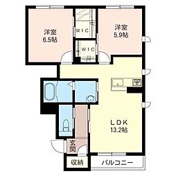 シャンソーレA 2LDKの間取図画像