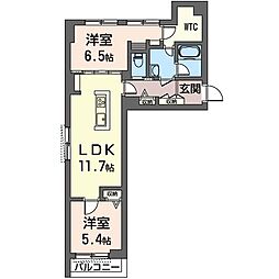 アステール 2LDKの間取図画像