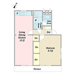プルミエ 1階1LDKの間取り