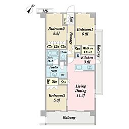 レーベン幕張本郷THECOURT 3LDKの間取図画像